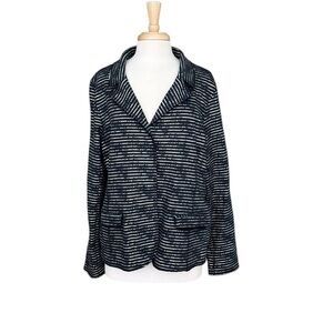 Elliott Lauren Blazer Womens Button Up Blue White Metalic Silver Stripe XL